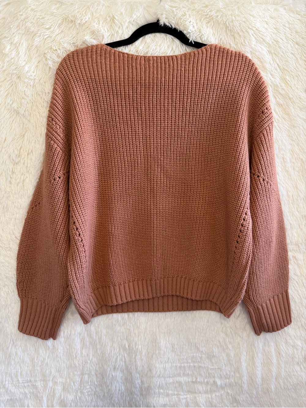 Dex Womens Boho Chunky Knit Oversized Sweater Size M Rust Cottagecore V-Neck - Picture 5 of 5